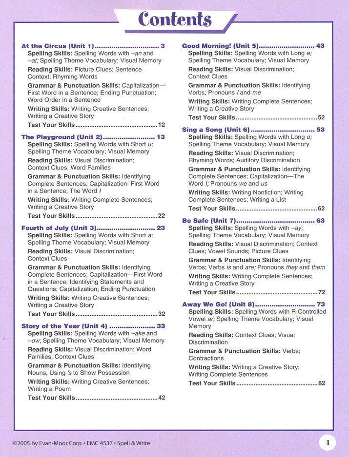 SPELL AND WRITE 1 SKILL SHARPE