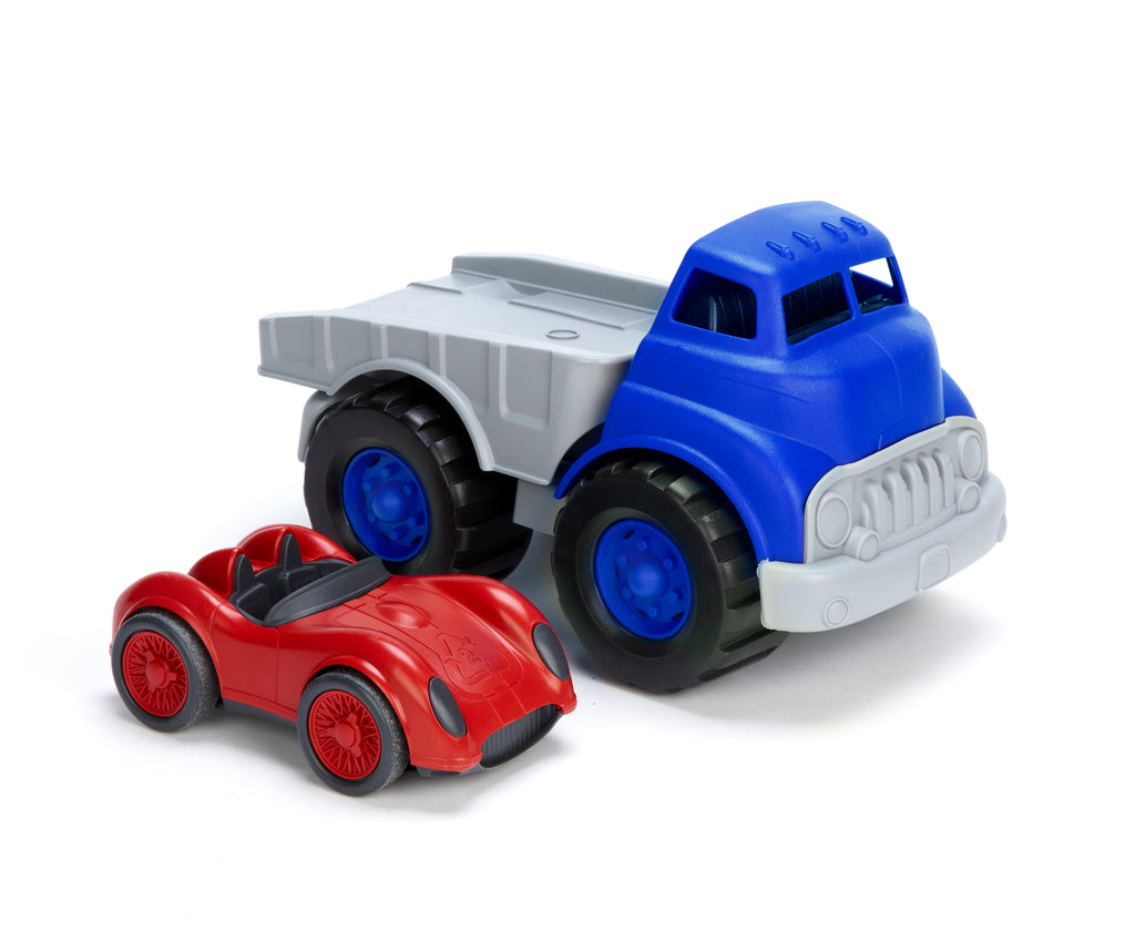 FLATBED TRUCK AND RACE CAR