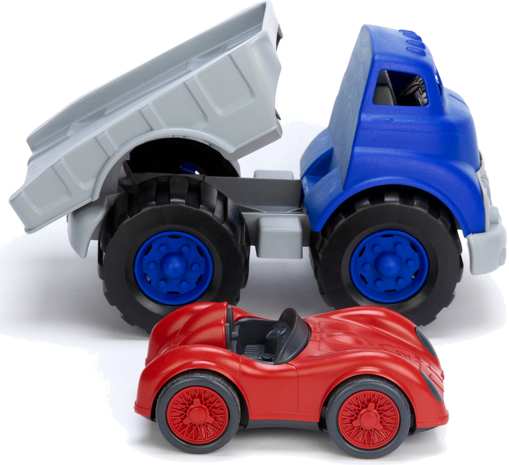 FLATBED TRUCK AND RACE CAR
