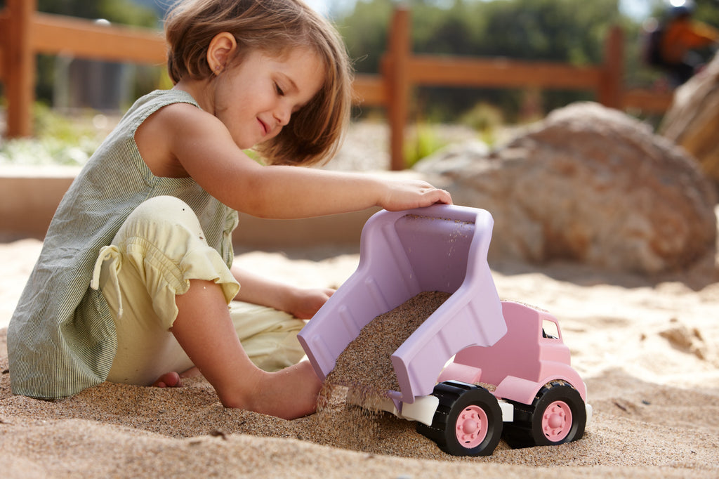 ORANGE AND BLUE DUMP TRUCK