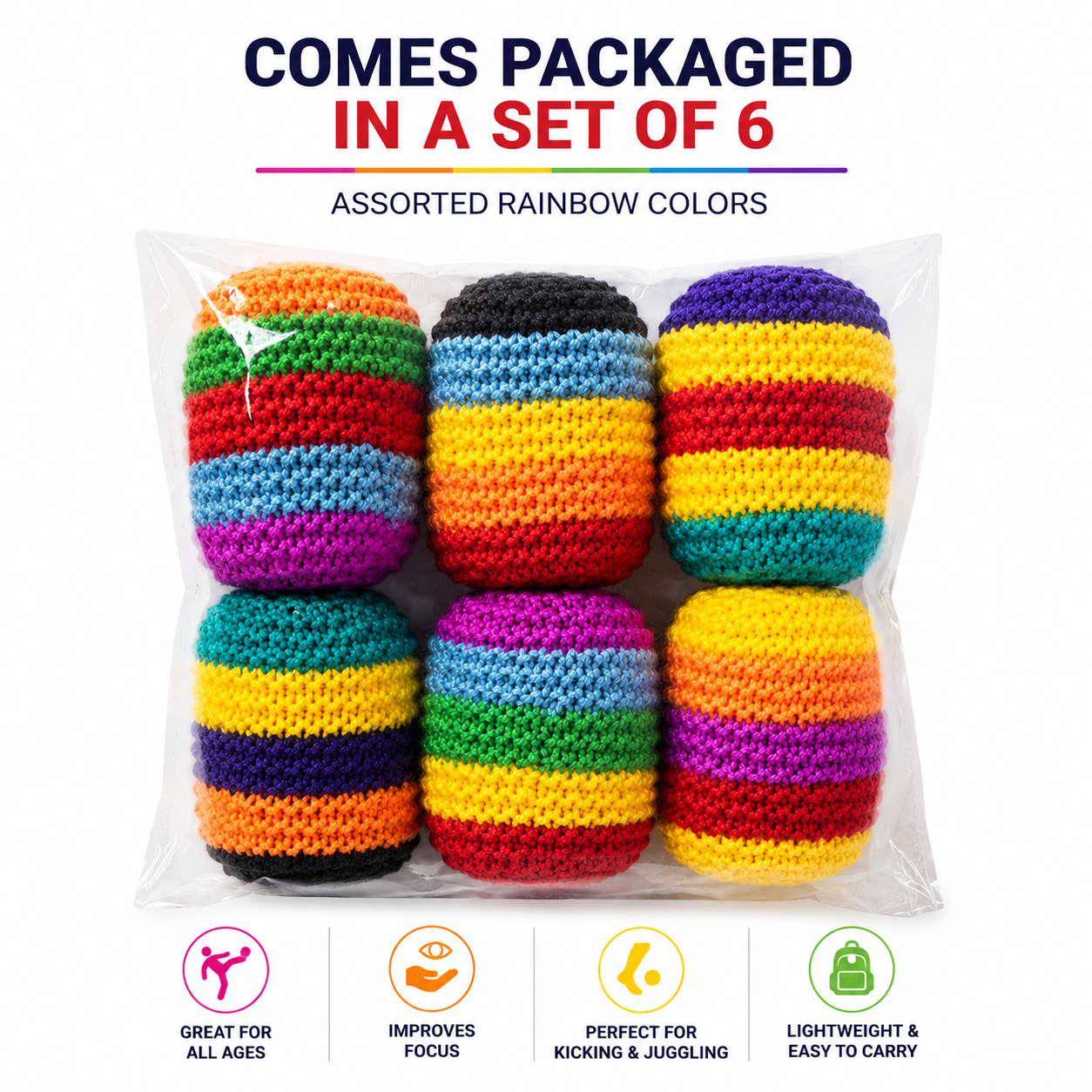 Rainbow Crocheted Hacky Sacks – Assorted Colors MSHS2
