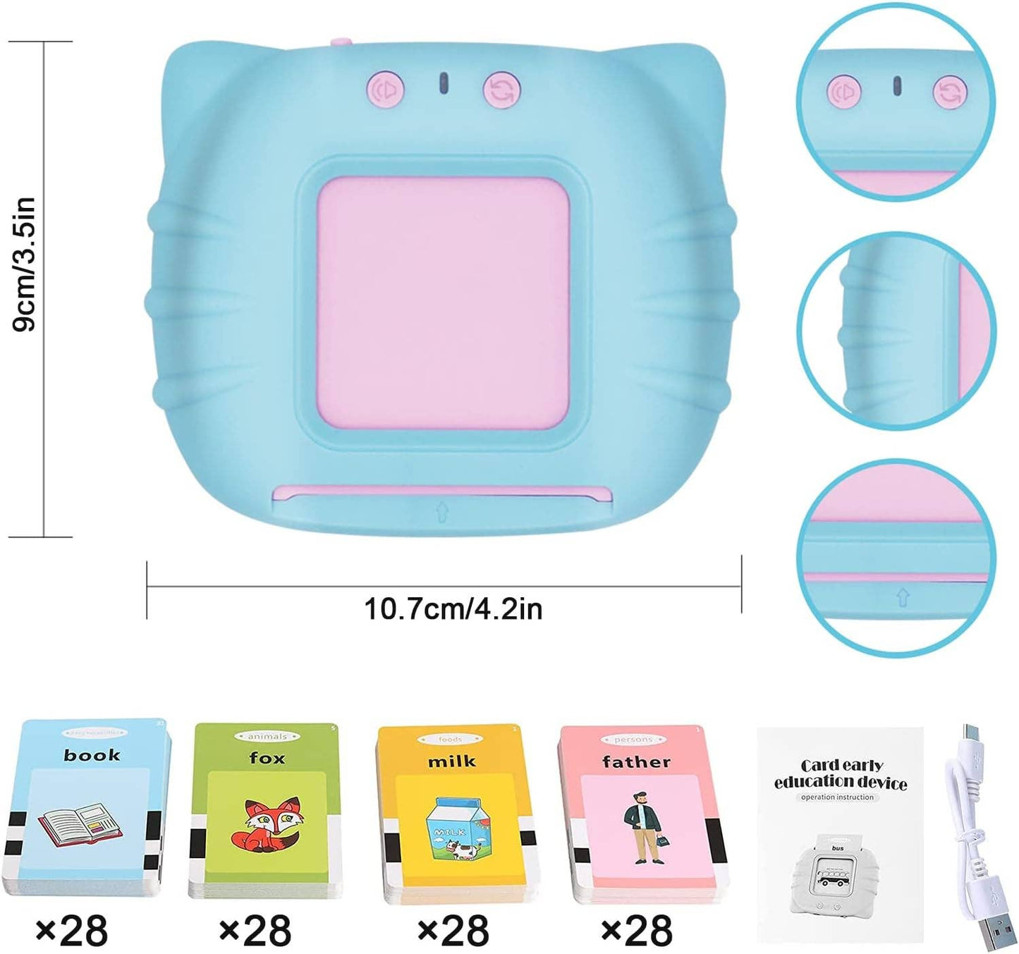 Children Learning Audible Talking Flash Cards For Kids: 1 Pack(Mix & Match Colors)