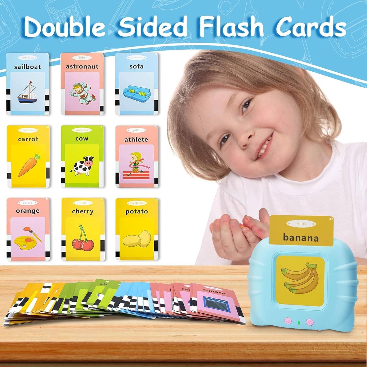 Children Learning Audible Talking Flash Cards For Kids: 1 Pack(Mix & Match Colors)