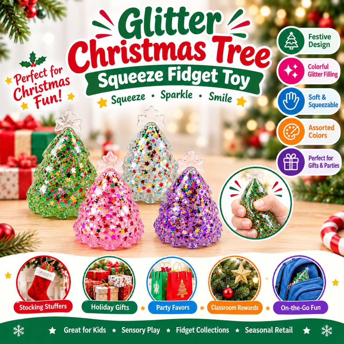 Glitter Christmas Tree Squishy Squeeze Fidget Kids Toy