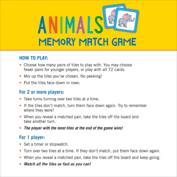 ANIMALS MEMORY MATCH GAME