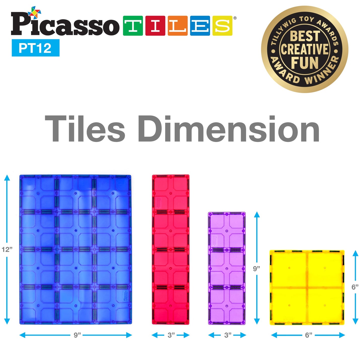 Picasso Tiles MAGNETIC TILES 12 Pieces