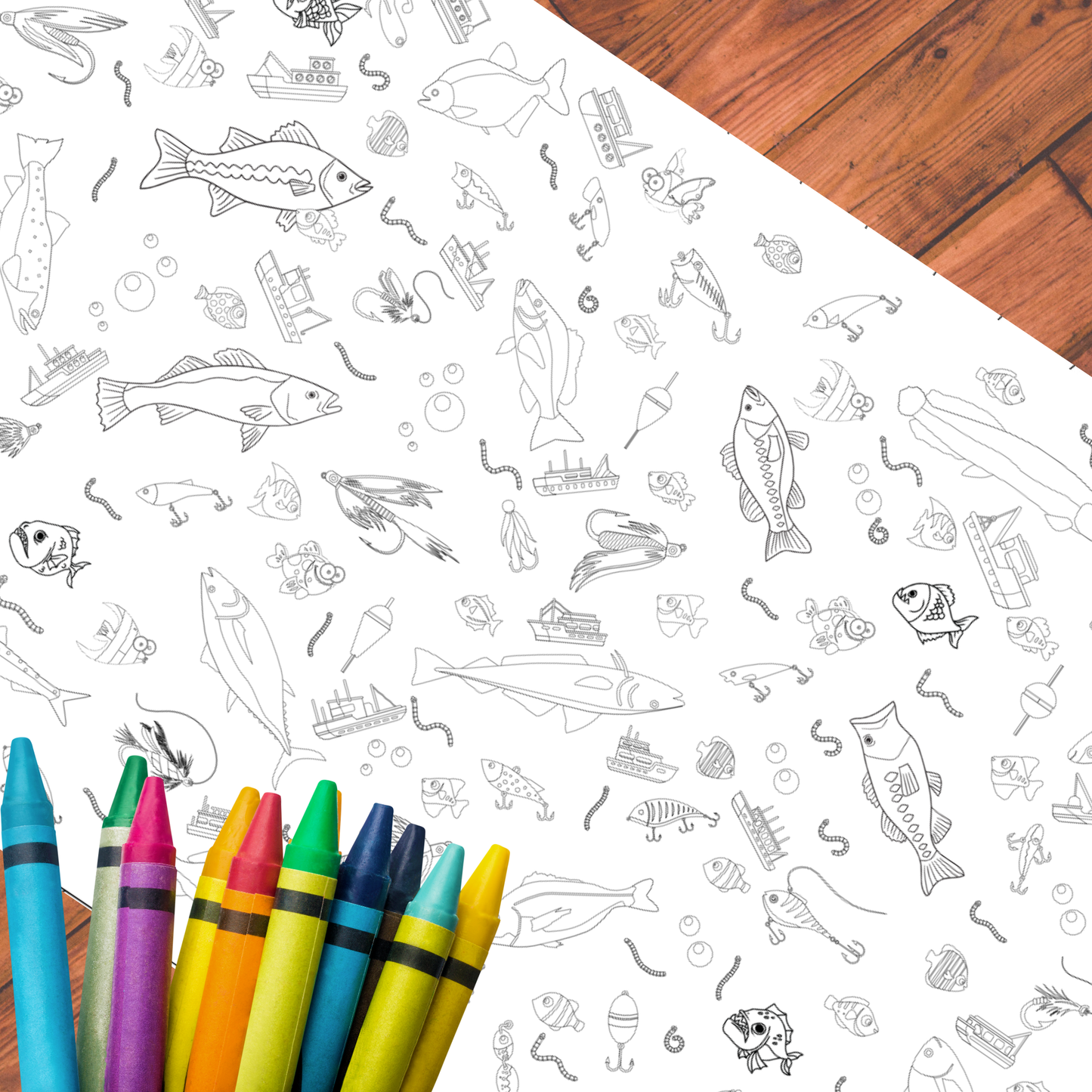Fishing Coloring Tablecloth: Non-personalized
