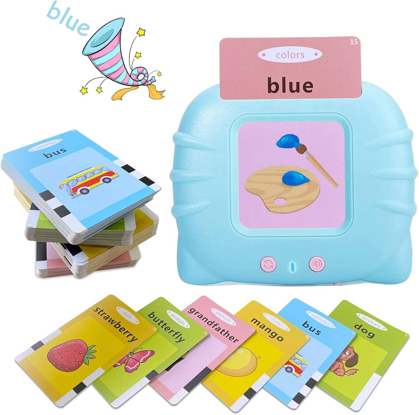 Children Learning Audible Talking Flash Cards For Kids: 1 Pack(Mix & Match Colors)