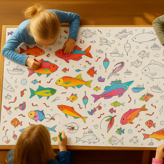 Fishing Coloring Tablecloth: Non-personalized