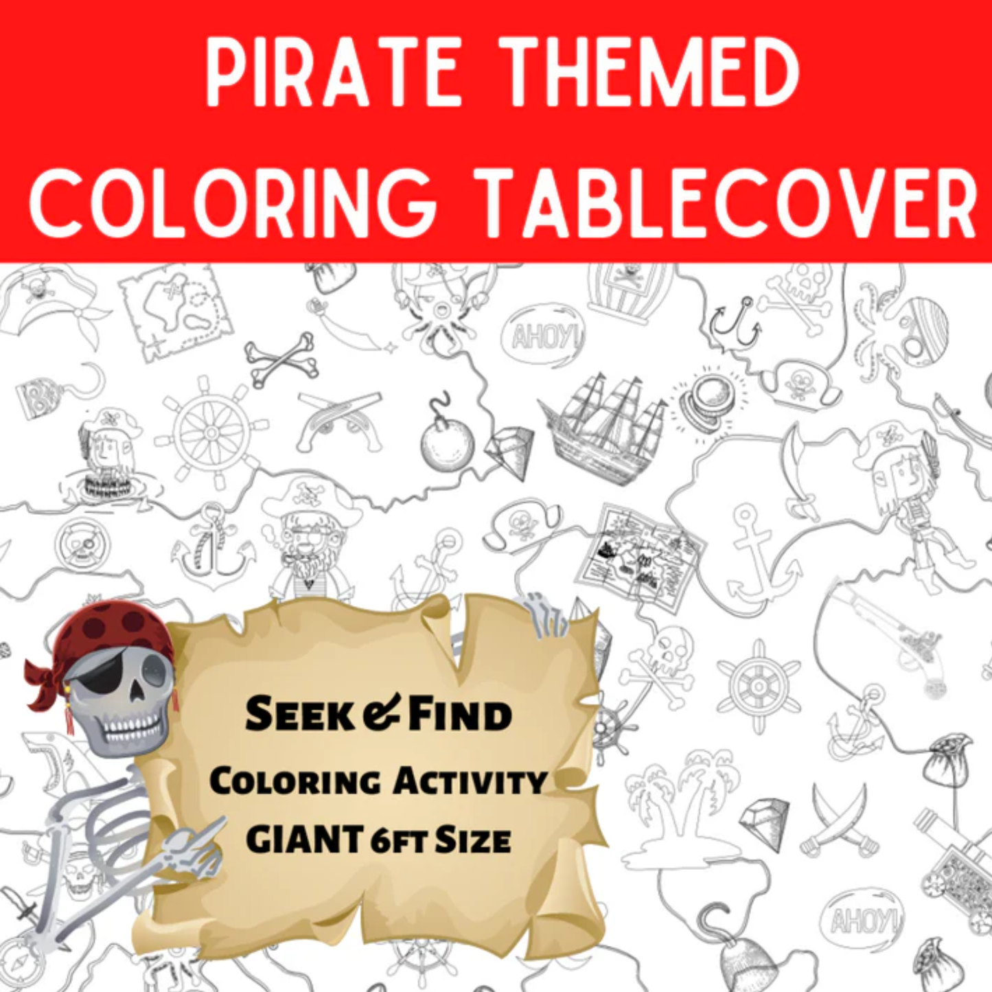 Pirate Seek & Find Coloring Sheet Huge Coloring Tablecloth